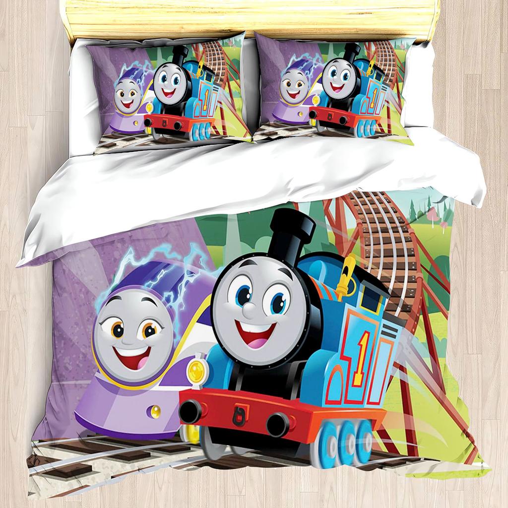 Cartoon Train Print Thomas Quilt Cover 3D Cute Decor Print Comfortable Bedding Set Teenager Children Soft Breathable Bedding