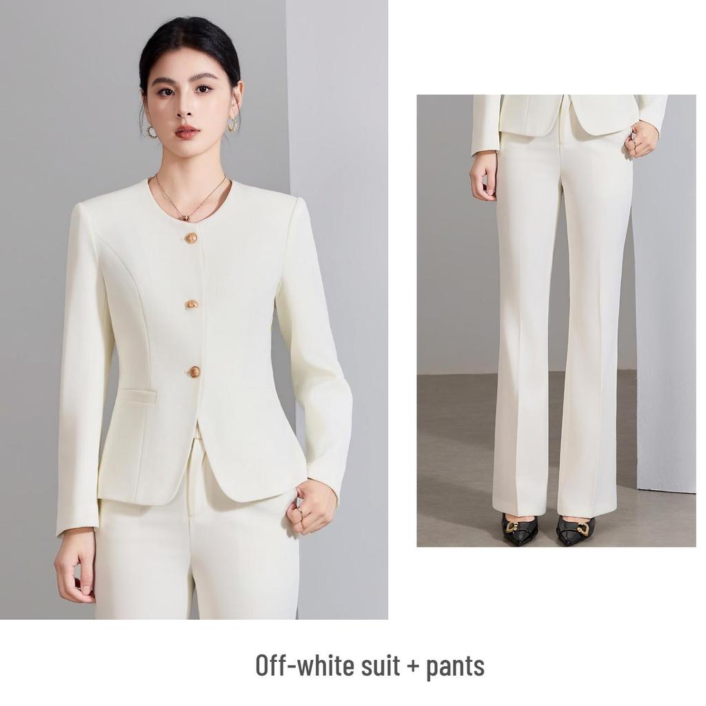 Women's Beige Suit Set: Elegant Spring/Autumn Formal Attire for Announcers, Hosts, or Salon Receptionists