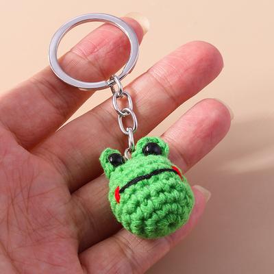 Cute Handmade Knitted Animal Keychain Crocheted Frog Keyring Pendant Key Holder for Women Girls Handbag Charms DIY Jewelry Gifts