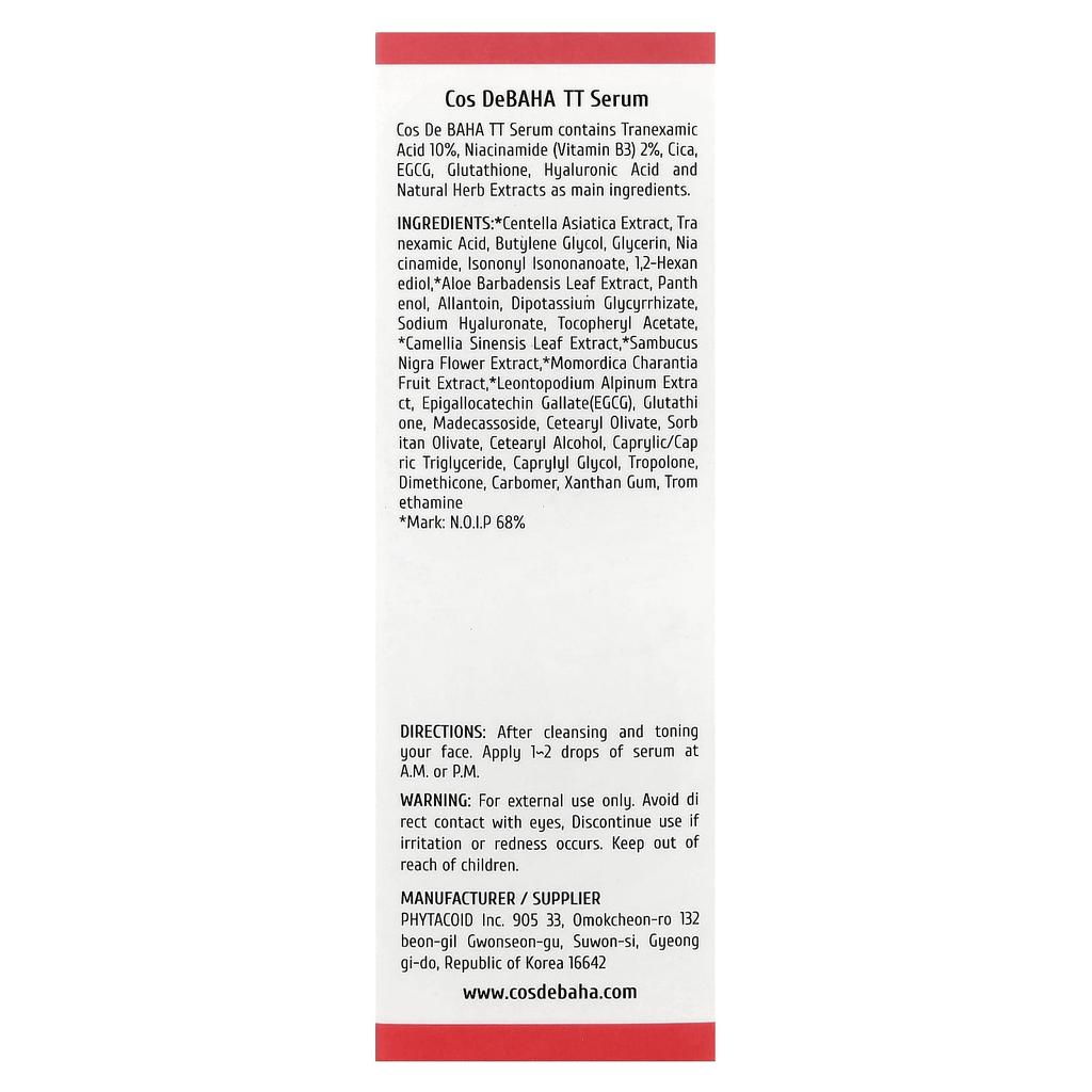 Cos De BAHA, Tranexamic Acid 10 Serum, 30ml (1fl oz)