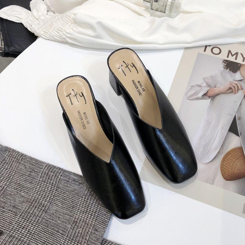 

Сандалии на высоком каблуке с квадратным носком, сандалии интернет-знаменитости, туфли бабушки, толстый каблук, сумка-голова, полушлепанцы, женский средний каблук, ретро, для улицы, ленивые мюли 35 чёрный