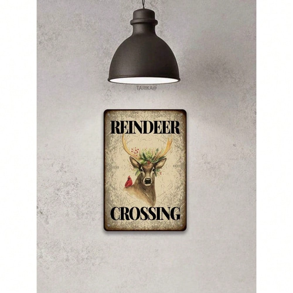 Reindeer Tin Metal Sign Vintage Wildlife Wall Art Rustic Decor