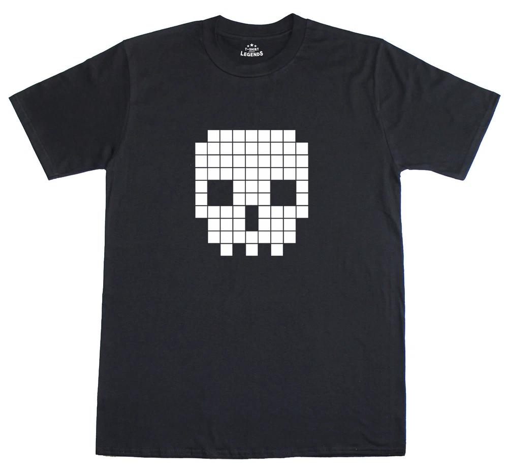 Unisexs T Shirt 8Bit Retro Geek Novelty Pixel Skull 100 Preshrunk Tee