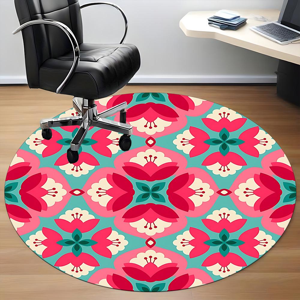 1 Stück Rundteppich mit Blumenmuster für das Büro, Teppich für Büro, Gaming, Leichte runde Bodenmatte yy260208047