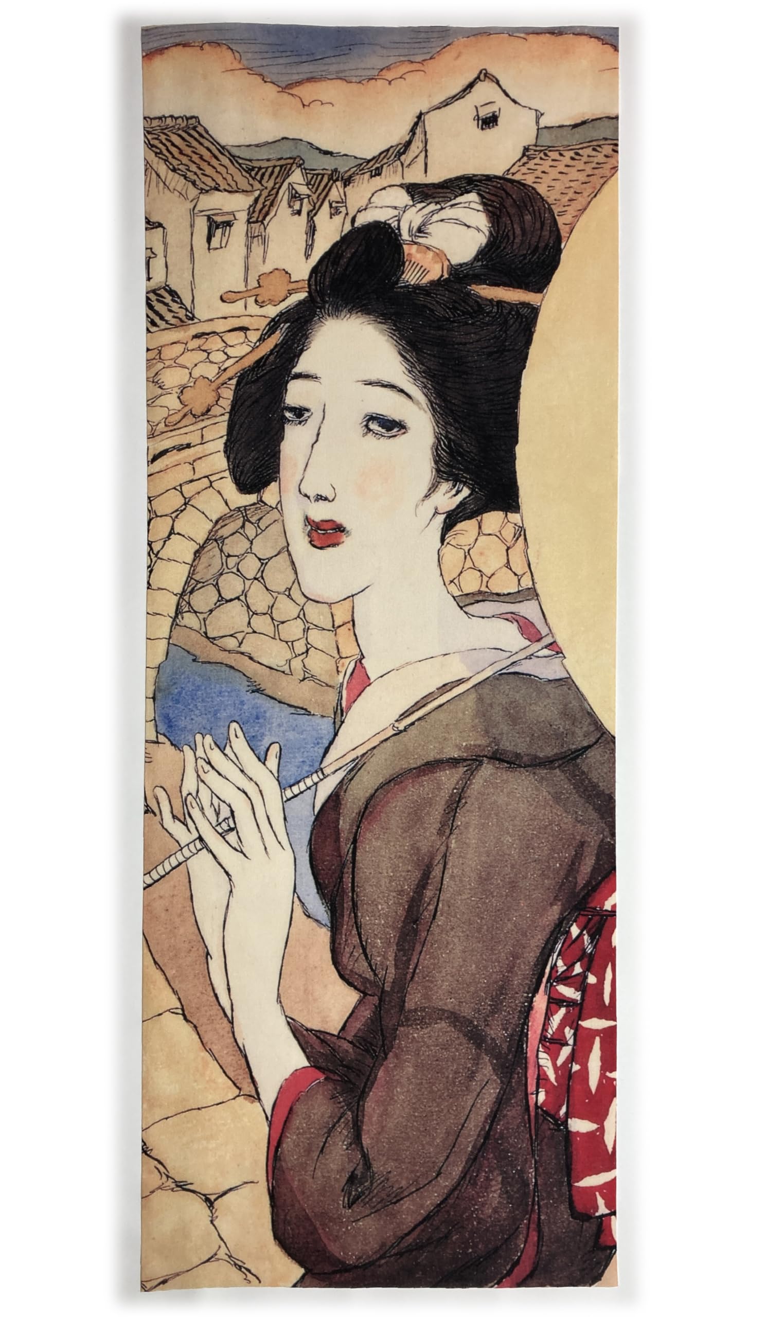 

полотенце для рук Юмэдзи Двенадцать видов моста Мэганэбаси Укиё-э Такэхиса, Нагасаки, бежевый