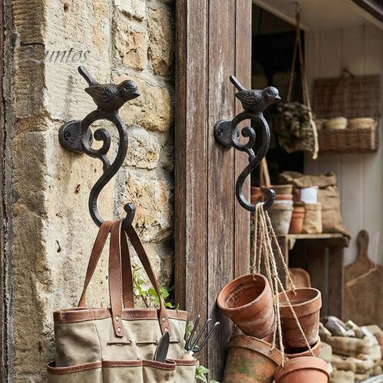 Rustic Terrace Decorative Accents Vintage Iron Birdcage Wall Mount Hooks, Metal Bird Plant Hanging Basket Hook for Home Outdoor Garden Hooks