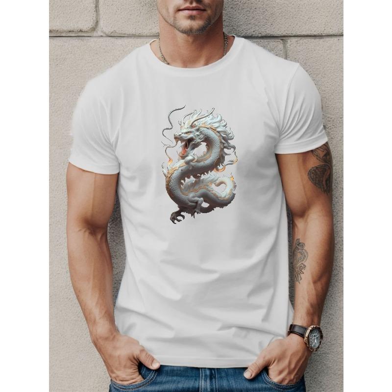 European sizes Dragon Print T Shirt, Tees For Men, Casual Short Sleeve T-shirt For Summer