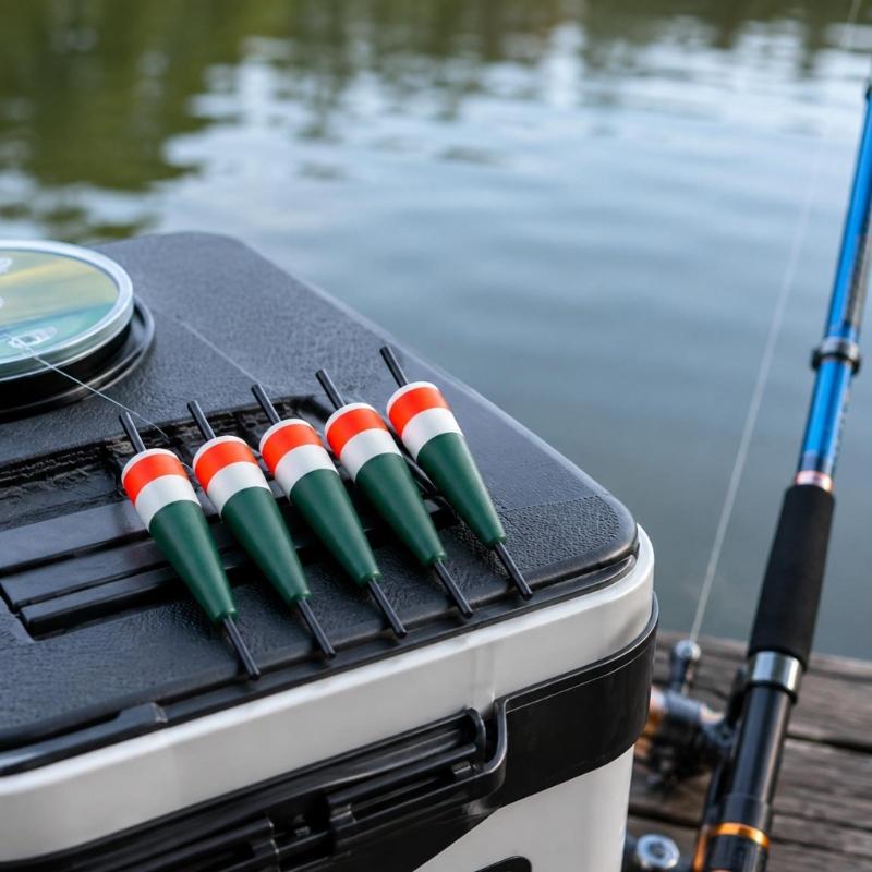 Fishing Bobbers for Nearshore Rock Angling and Coastal Casting, 5-Piece Molded Set with Tapered Shapes and Central Shafts