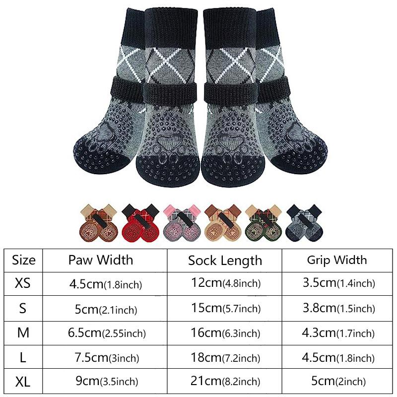 4PCS Anti-Slip Dog Socks Paw Protector Traction Wear Knitted Pet Socks Adjustable Indoor And Outdoor Non-Slip Socks For Pets.