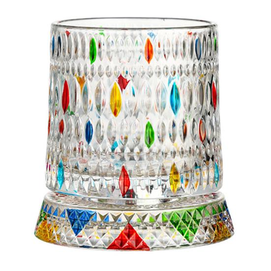 Rotating Whiskey Glass, Hand Painted Swivel Tumbler with 360-degree Spinning Base, Faux Crystal Liquor Glass Cup for Home Bar