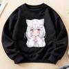 Kids Crewneck Long Sleeve Sweatshirt, Cute 2D White Hair Cat Ears Anime Girl Print