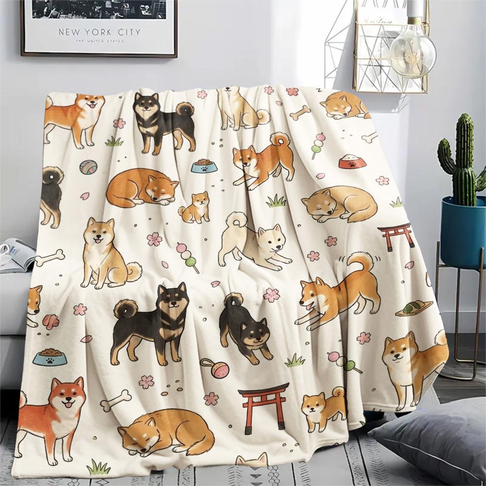 1PC Cute Dog Print Flannel Blanket, High Quality All Seasons, Home Decor, Warmth and Comfort, Perfect for Christmas Gifts