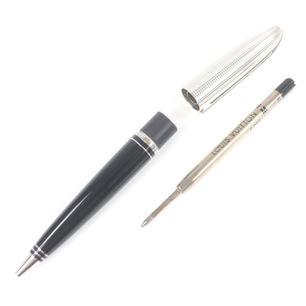 Great LOUIS VUITTON Ballpoint Pen Dock Lacquer Twist Type Black Silver Mens Used