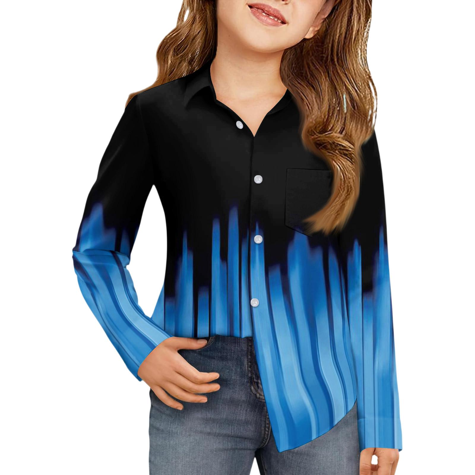 

Рубашка на пуговицах для девочек - Блузка-платье с длинным рукавом 140 синий