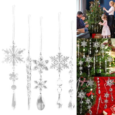 10Pcs Acrylic Crystal Snowflake Ornaments for Christmas Tree Decor Transparent Icicle Hangings for Holiday Celebrations