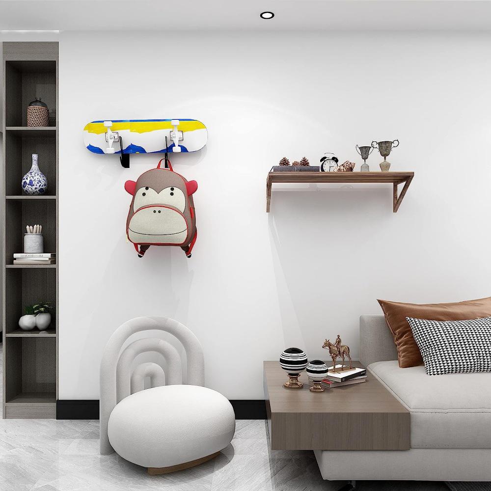 Wall-mounted Display Rack for Skateboards with Storage Hooks 2PCS