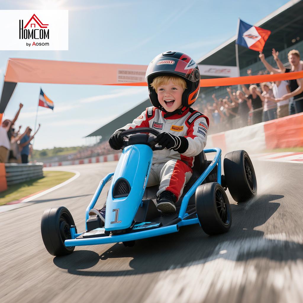 Electric Go-Kart for Kids, 24V, Drift Mode, Ages 8-12, Blue