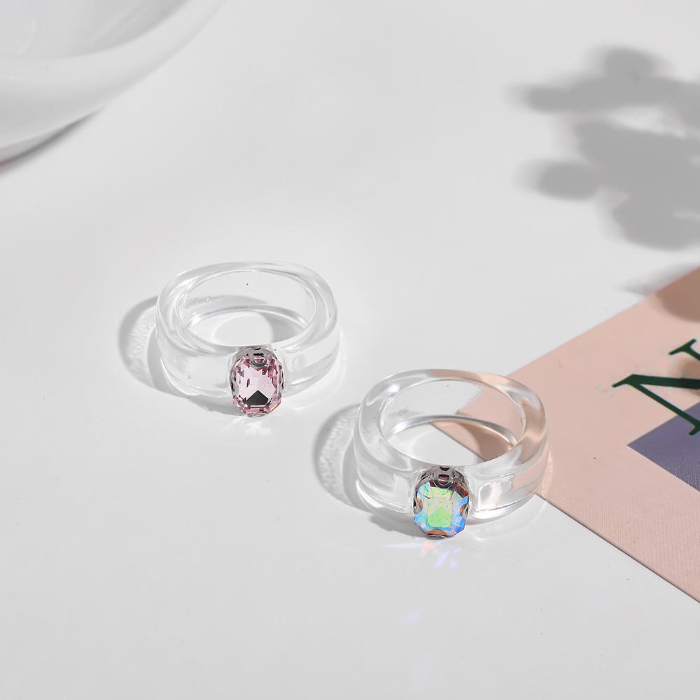 Candy Colored Resin Ring Transparent Geometric Ring Y2K Yabi Size Decorative Ring with Accessories