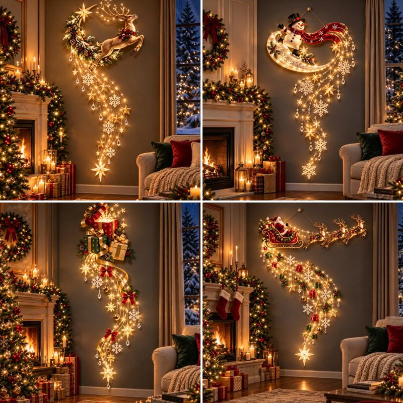 Christmas Led Wall Light Hanging Ornament Xmas Santa Reindeer Snowman Gift Home Party Decoration