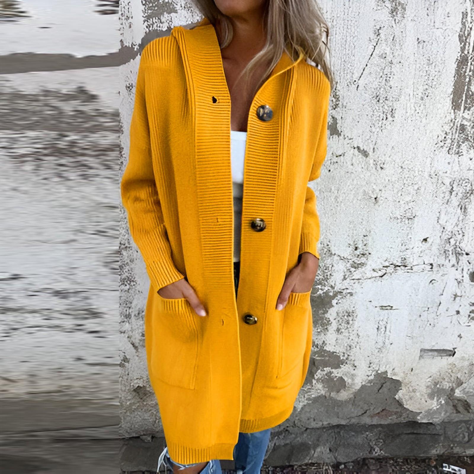 

Длинный рукав женский однотонный топ с капюшоном легкая куртка пальто зима и осень XXXL жёлтый