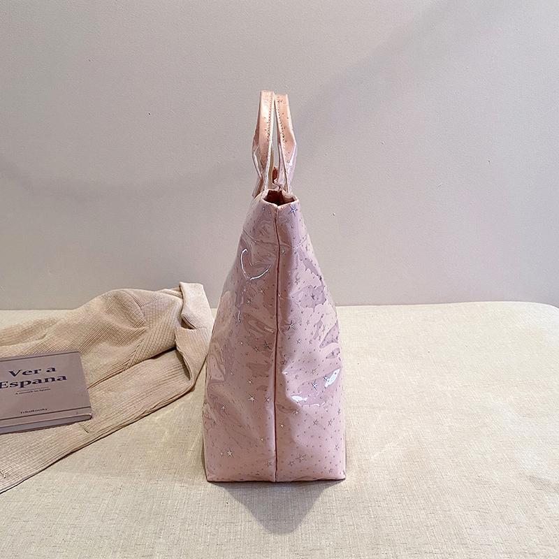 Pink Star Print Tote Bag for Women Large Capacity Waterproof Shiny Handbag Casual Daily Shopping Shoulder Bag for Travel