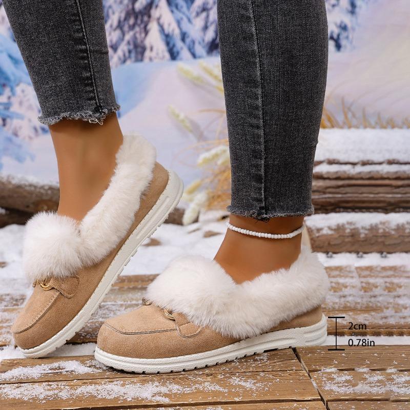 Women's Plus - Size Suede Round - Toe Slip - On Fashion Fleece - Lined Cotton Shoes