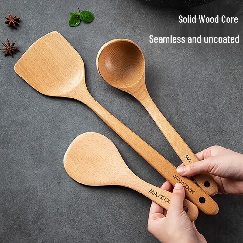 MAXCOOK Beechwood 3-Piece Kitchen Utensil Set