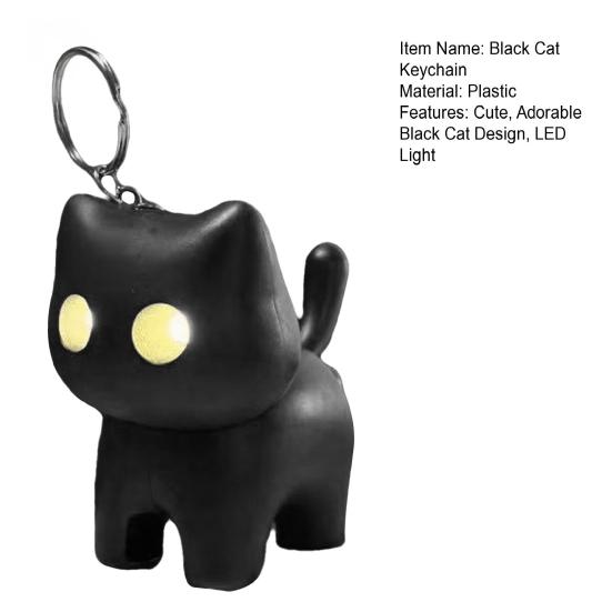 Klíčenka s nočním světlem Černá kočka Roztomilý stiskací míček Svítící přívěsek kočka Mini kočka Mňoukání Senzorická fidget hračka se zvukem a LED světlem pro dospělé Milovníky koček