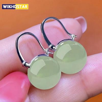 Hoge kwaliteit 925 Sterling Zilver Oorbellen Hetian Jade 14mm Parel 18k Goud Oorbellen Verlovingsfeest Sieraden Cadeau Voor Vrouwen