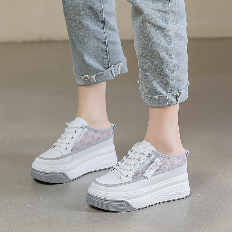 2025 spring half slippers women's bag head outer wear muffin thick sole inner height increase breathable shoes women's tide shoes ins Wenzhou women's