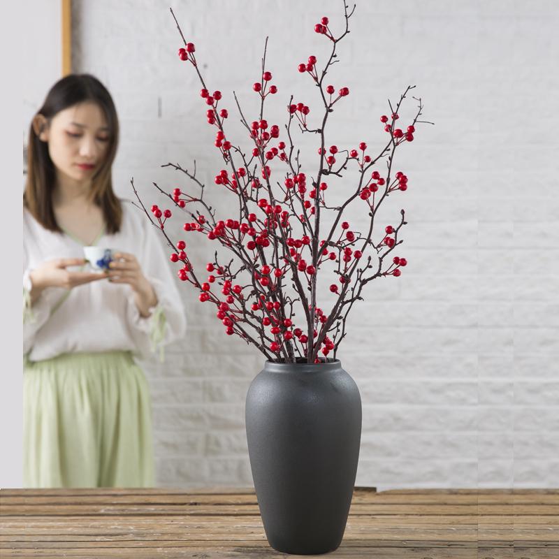 Vaso Moderno Minimalista in Ceramica Nera per Fiori Freschi e Bambù della Fortuna