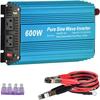 DC 12V to AC120V Pure Sine Wave Power Inverter 600W with Dual sockets Output and DC 5V 2Amp USB Output. Ideal for Most Small Power appliances. (600W)