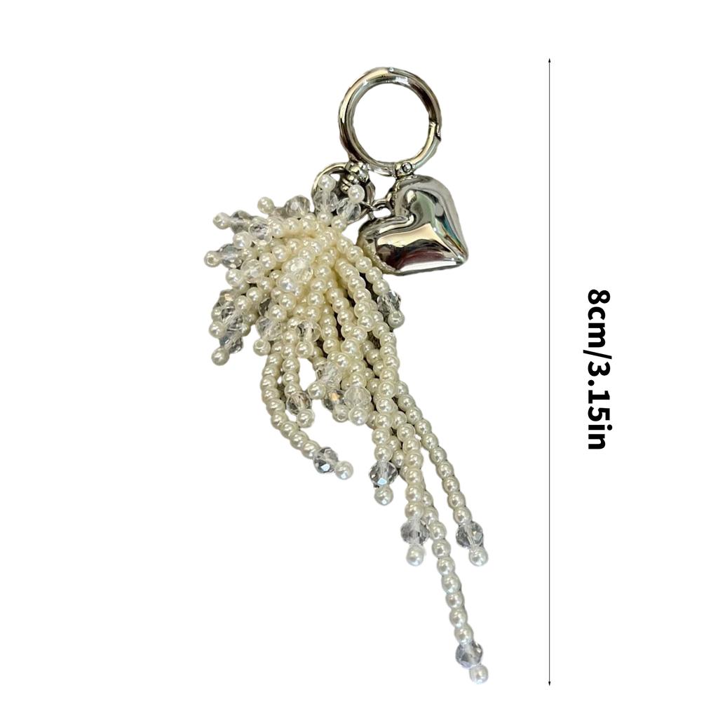 Elegant Heart Pearls Tassels Keychain for Women Featuring Sturdy Alloy Materials and Handmade Craftsmanship Use