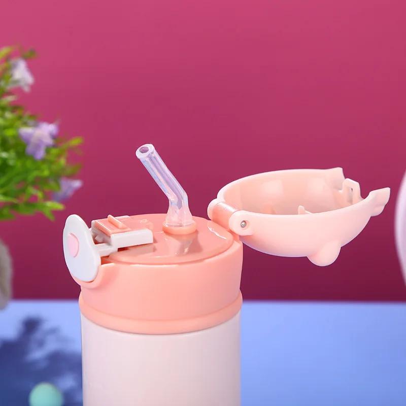 320/420ml Edelstahl Isolierflasche mit Schnappverschluss Outdoor-Komfort Studenten Strohhalm Wasserbecher Niedlicher Teddybär Kindergeschenk