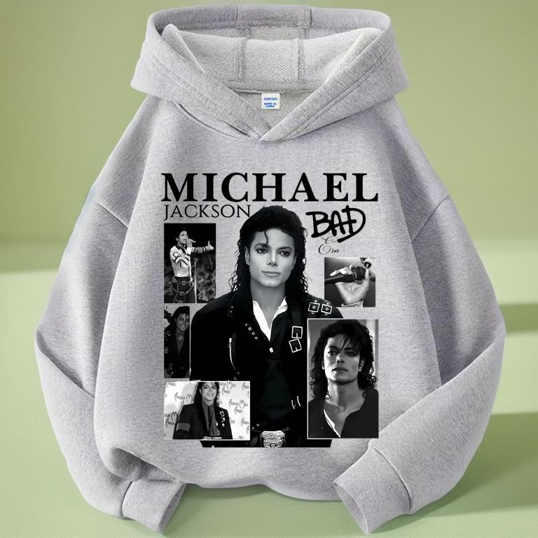 Michajackson Bad Album Print Kids Hoodie, Unisex, Vintage Hip Hop Pullover Hooded Sweatshirt, Casual Streetwear Top