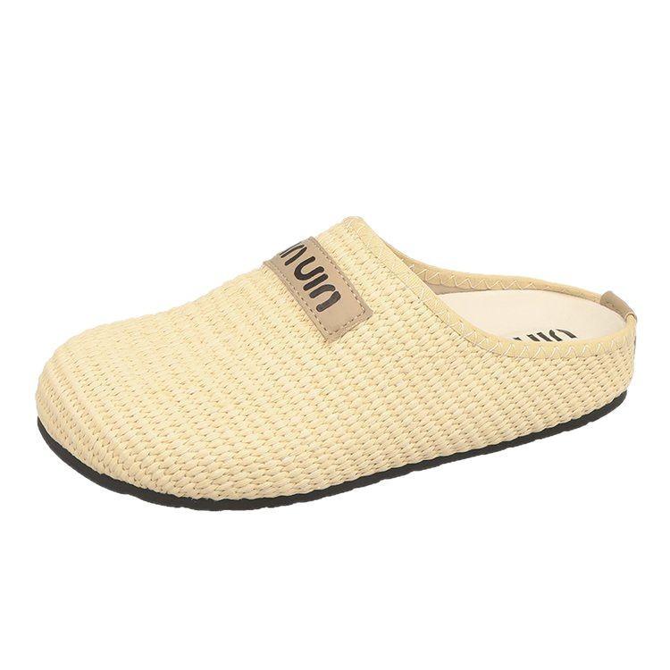 [Youshilai] 2025 Frühling und Sommer neue lässige vielseitige Damen-Slipper gewebt atmungsaktiv Zehenkappe Halbpantoletten Damen Big Head Schuhe