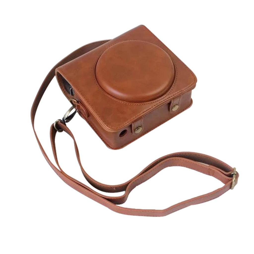 HIYQIN Instax Case, FUJIFILM Instax SQUARE SQ6 Camera Bag, Protective Camera Case with Shoulder Strap, Back Snap Button, PU Leather (Brown)
