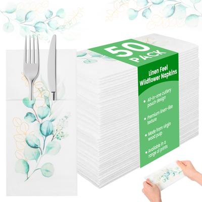 50Pcs Napkins Linen Feel Paper Napkins Wedding Tableware Serviettes Tissues As Cutlery Bag Baby Birthday Dinner Table DecorPaper