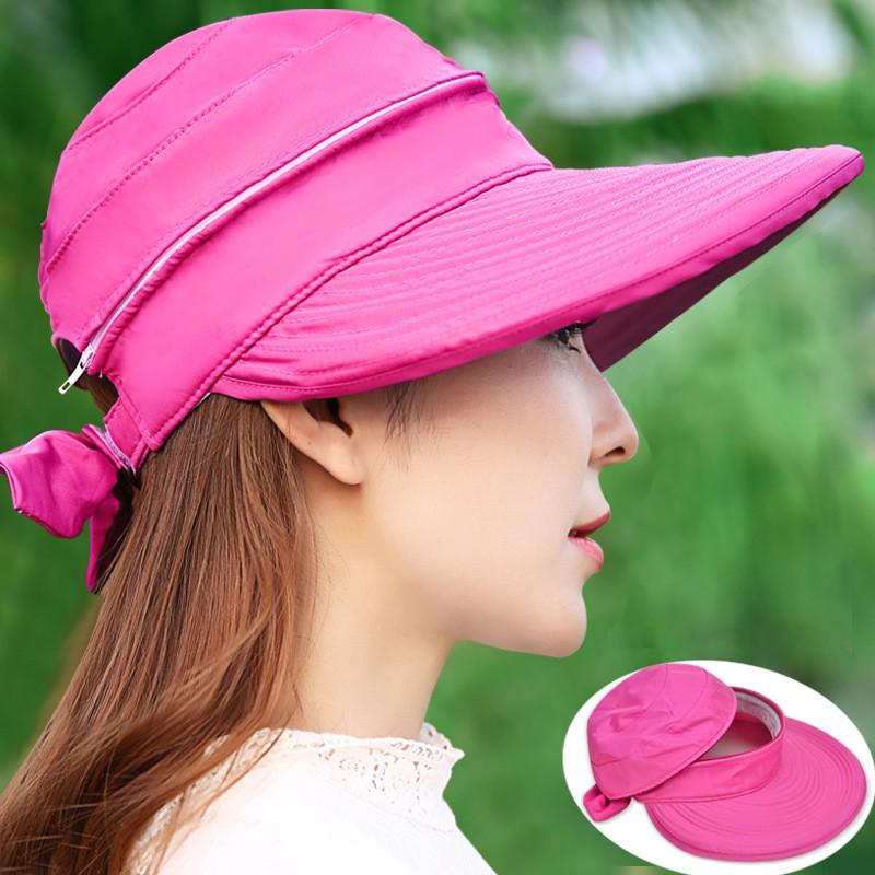 Women's Sun Hat Outdoor Travel Bowknot Empty Top Hat Detachable Beach Sun Hat