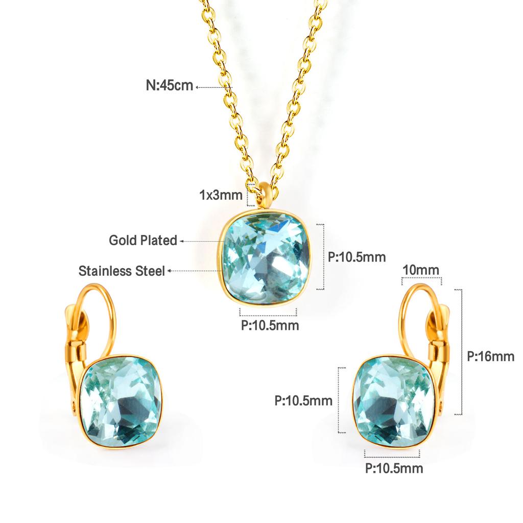 Quadratisch Mehrfarbig Kristall Anhänger Halskette Ohrringe Set Edelstahl Zirkon Set 2 Stück Für Damen Party Geschenke Kostenloser Versand