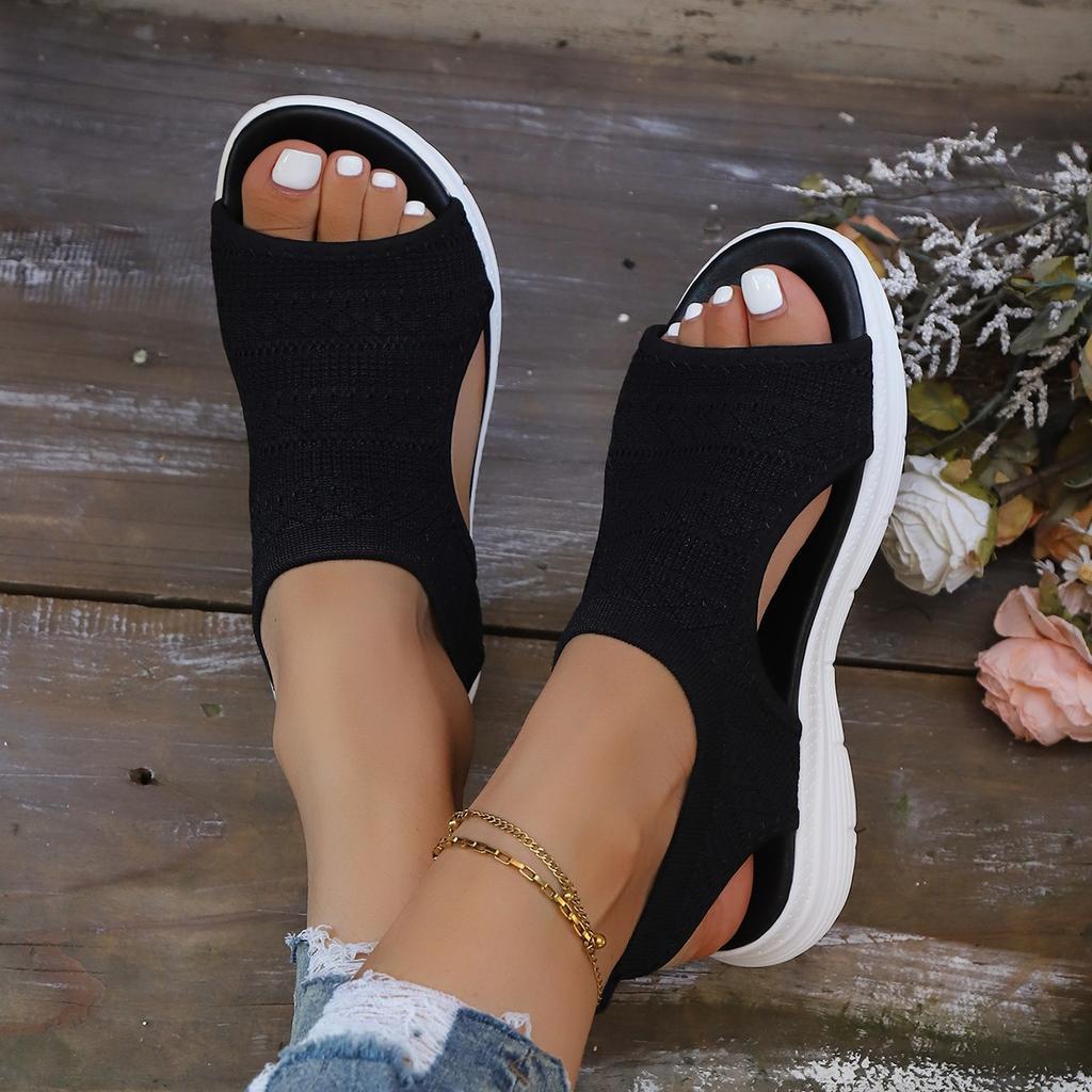 2025 Außenhandel große Größe Sommer neue Sandalen Mesh dicksohlige Fußbedeckung Fly-Weaving lässige Sport Fischmaul-Sandalen Damen