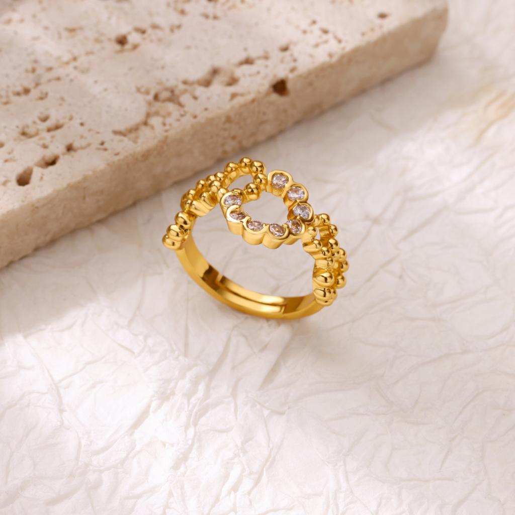 Luxuriöse vergoldete Edelstahl Geometrie Ringe für Damen Herren Offener verstellbarer Charm Fingerring Hochzeitsparty Mode Zirkon