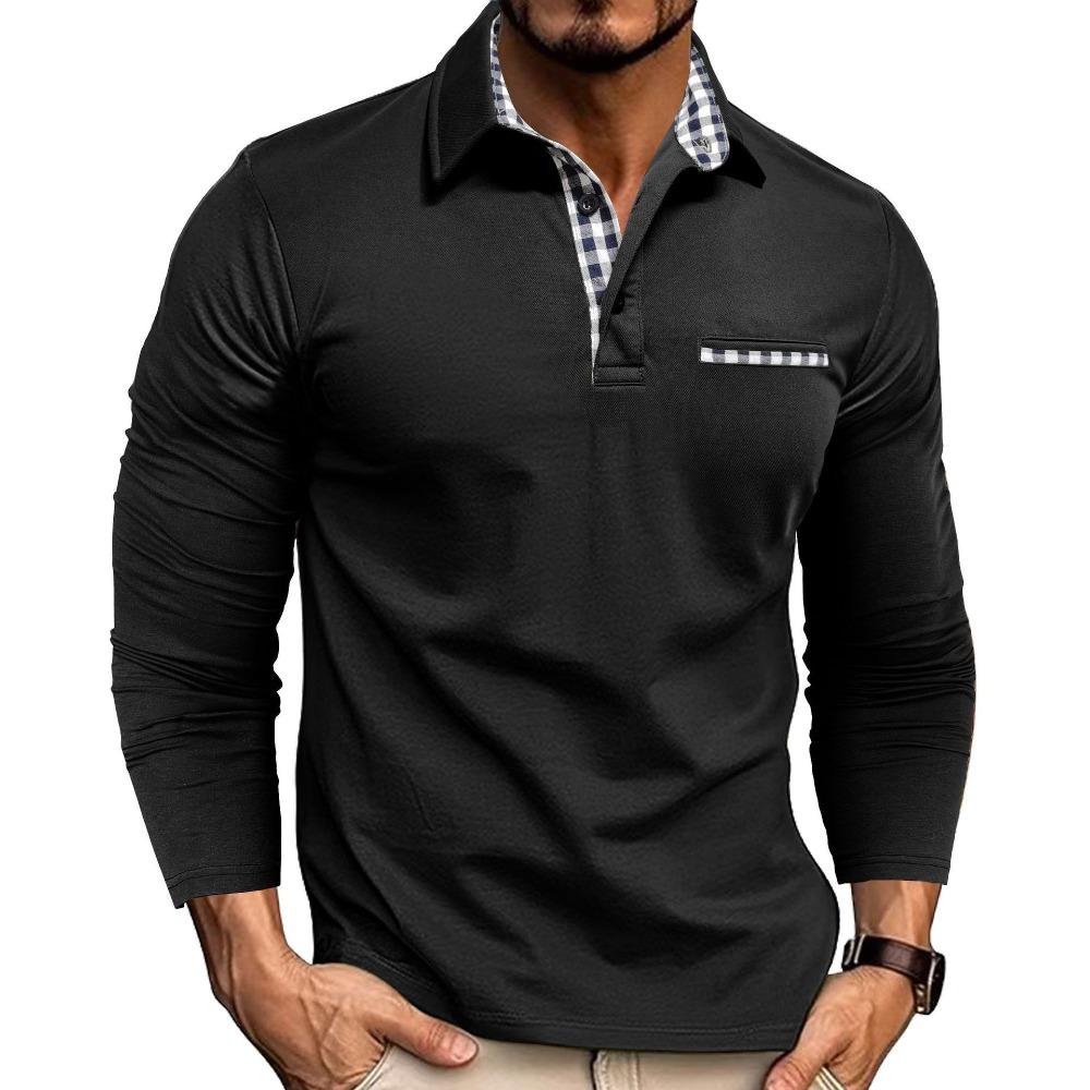Men’s Knitted Checked Long-sleeved Polo Shirt, Business-casual Top, All-season Men’s Clothing, Loose Fit