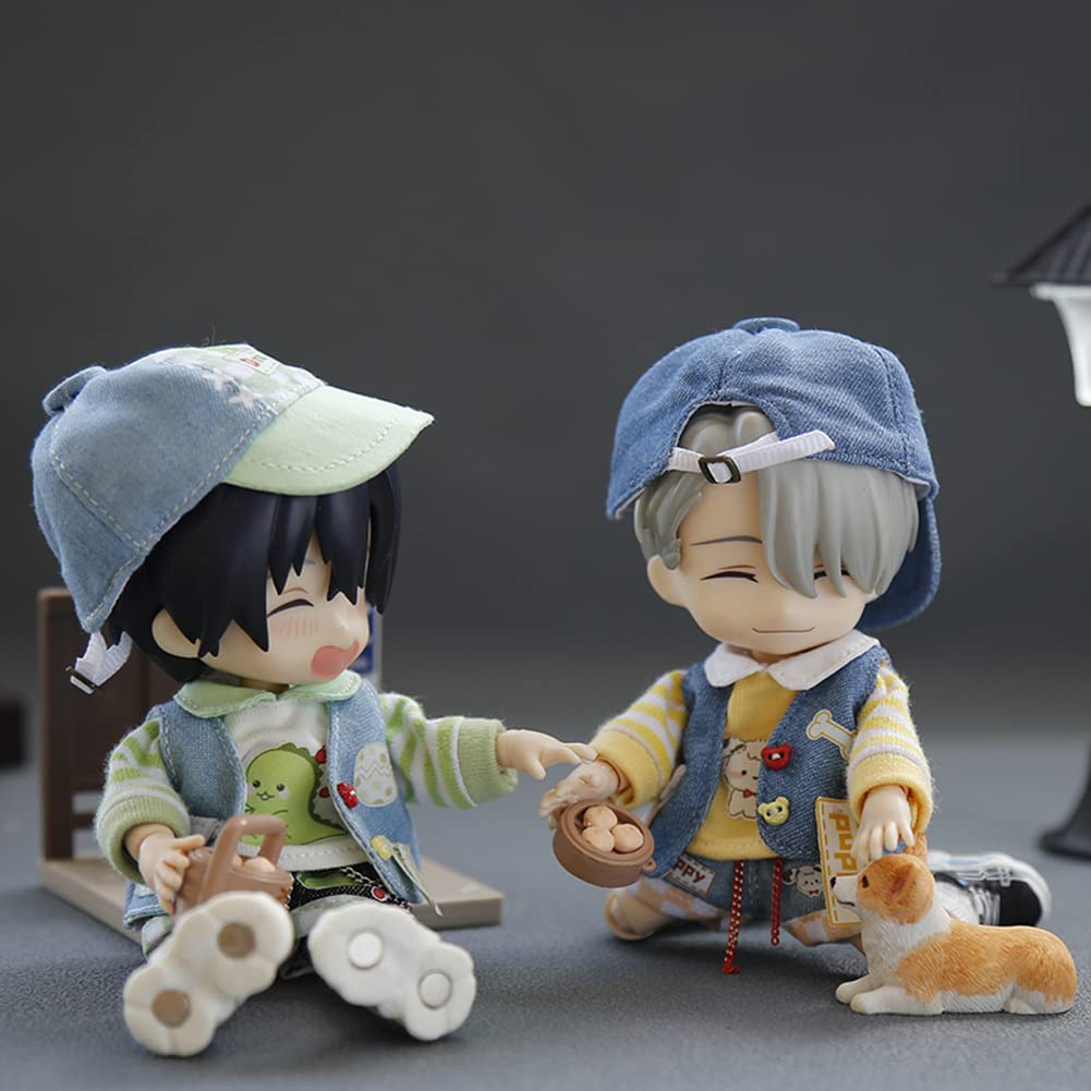 rakulifey Obitsu 11 Clothes, Hat, OB11 Size Costume Set, Jacket, Pants, Vest, 112 BJD Doll Clothes, 4-Piece Set (Green)