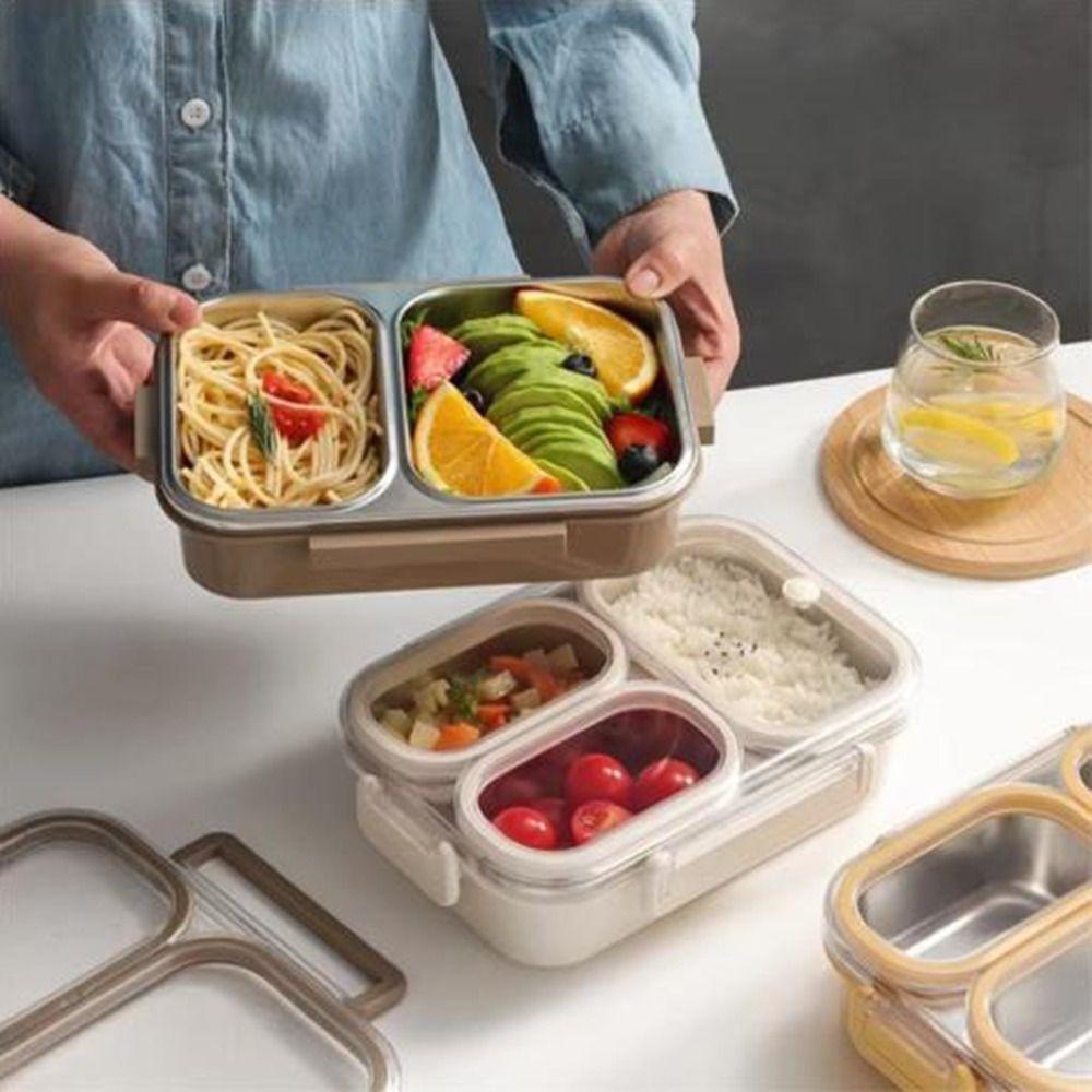 Sealed Stainless Steel Lunch Box Rectangle Rectangle Lunch Box 2/3 Gird Food Storage Box  Outdoor