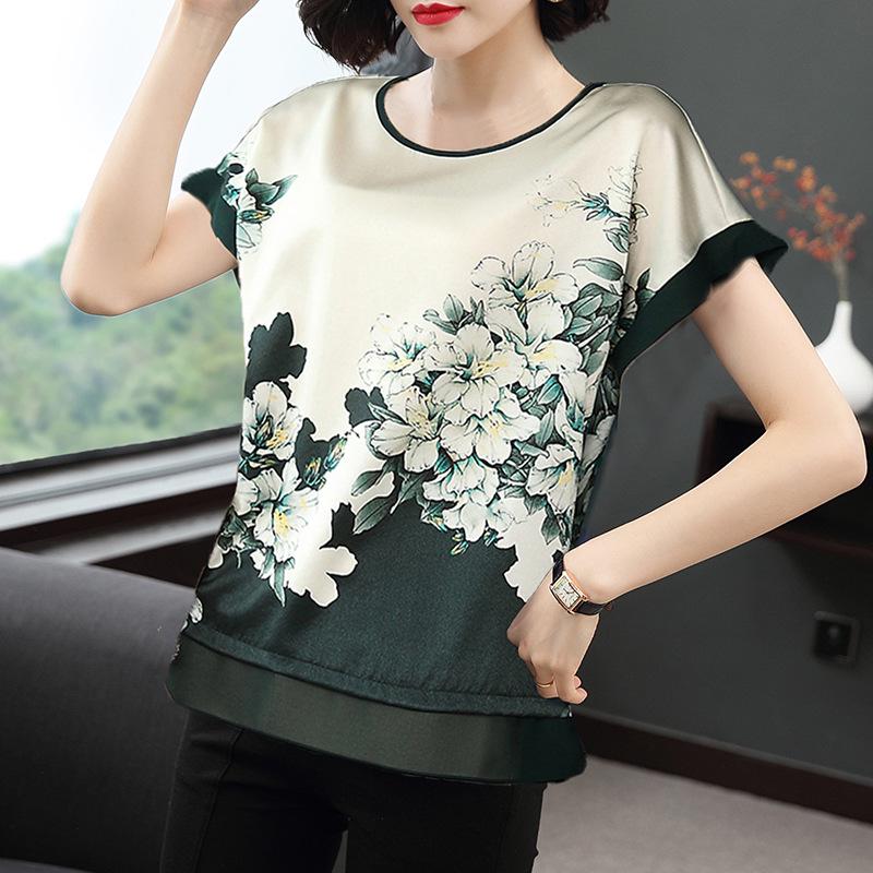 Women's 2023 Summer Loose-Fit Printed T-Shirt, Large Size, Short Sleeve, Belly-Covering, Perfect for Middle-Aged Moms