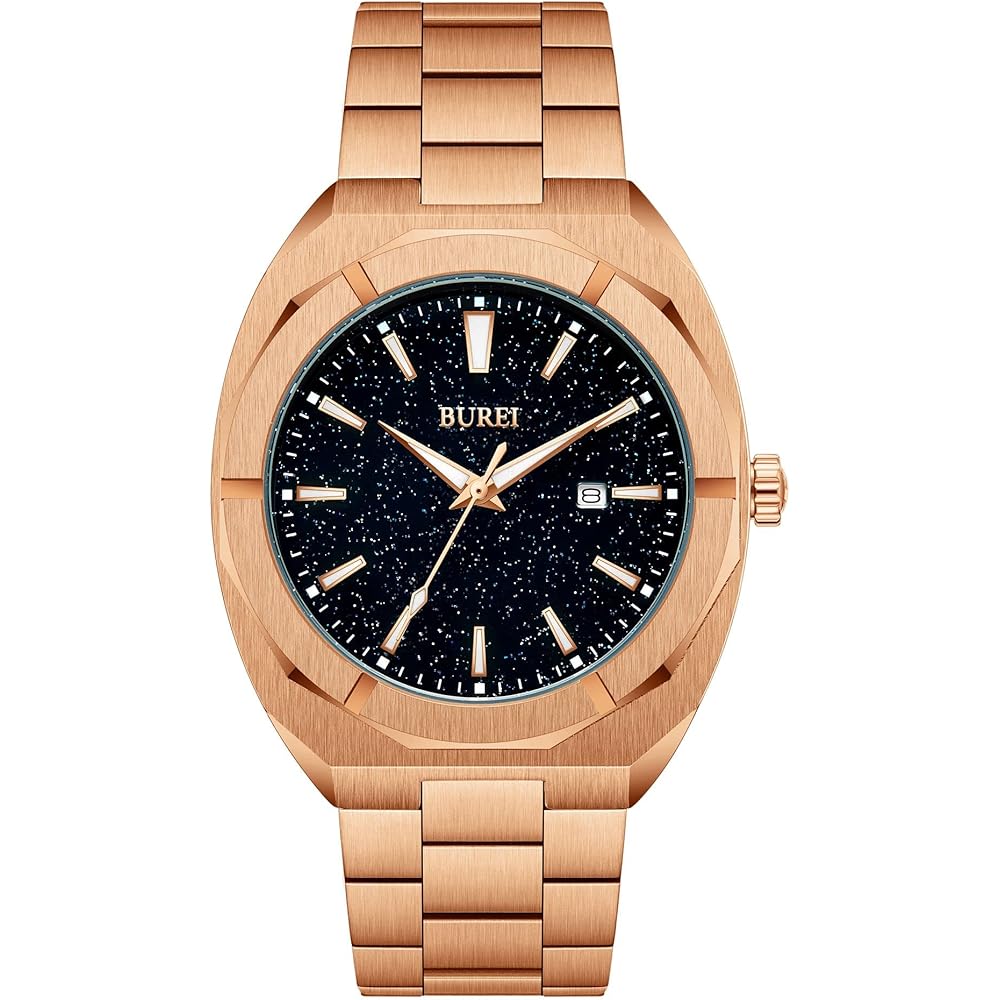 BUREI Men s Analog Quartz Watch Waterproof Black Simple Design Casual Business Luminous Wristwatch