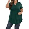 Women's Solid Color Large Size  V Neck Button-Up Top Casual Short Sleeve Flowy Top