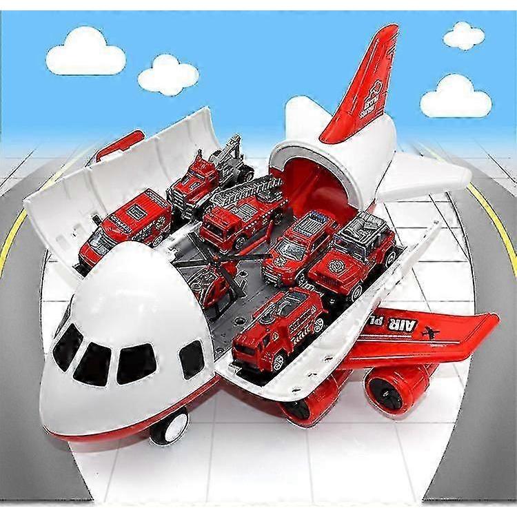 Large Children Airplane Toy Model Yellow With 6pcs Alloy Engineering Vehicle