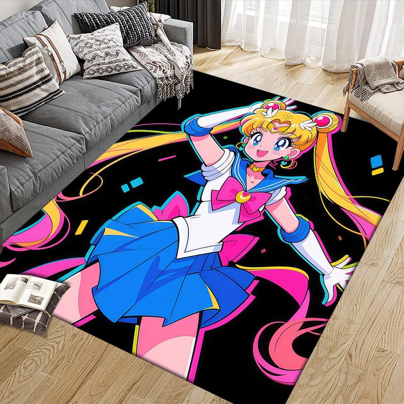 Sailor Moon3 Flanellmuster Quadratischer Teppich, Läufer, Teppich für Wohnzimmer Schlafzimmer Sofa Spielzimmer Dekor, Rutschfeste Fußmatte